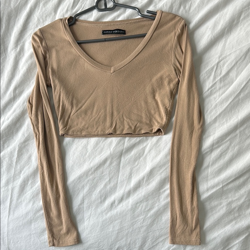 Naked Wardrobe Cream Fitted Long Sleeve Bodysuit